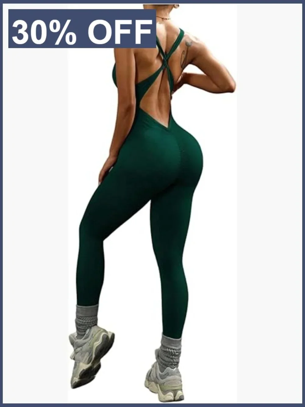 Sleeveless V-Neck Criss Cross Backless Yoga Jumpsuit Workout Romper